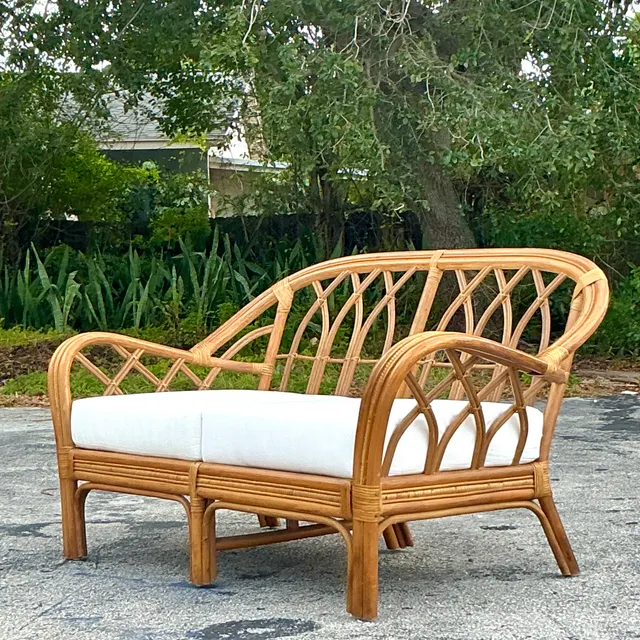 Vintage Coastal Bent Rattan Loveseat — additional photo 3