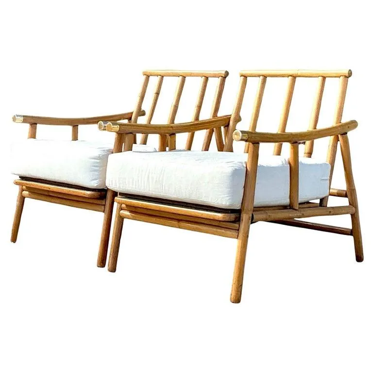 Vintage Coastal Bent Rattan Pagoda Lounge Chairs - A Pair — additional photo 1