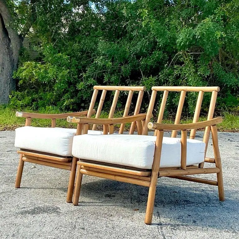 Vintage Coastal Bent Rattan Pagoda Lounge Chairs - A Pair — additional photo 2