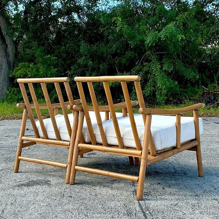 Vintage Coastal Bent Rattan Pagoda Lounge Chairs - A Pair — additional photo 4
