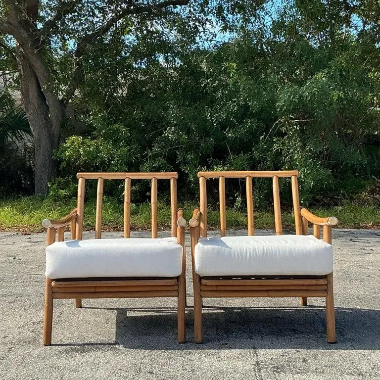 Vintage Coastal Bent Rattan Pagoda Lounge Chairs - A Pair — additional photo 5