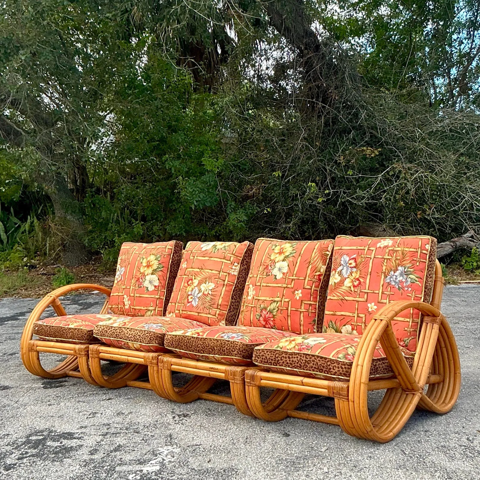 Vintage Coastal Bent Rattan Sofa After Frankl — additional photo 4
