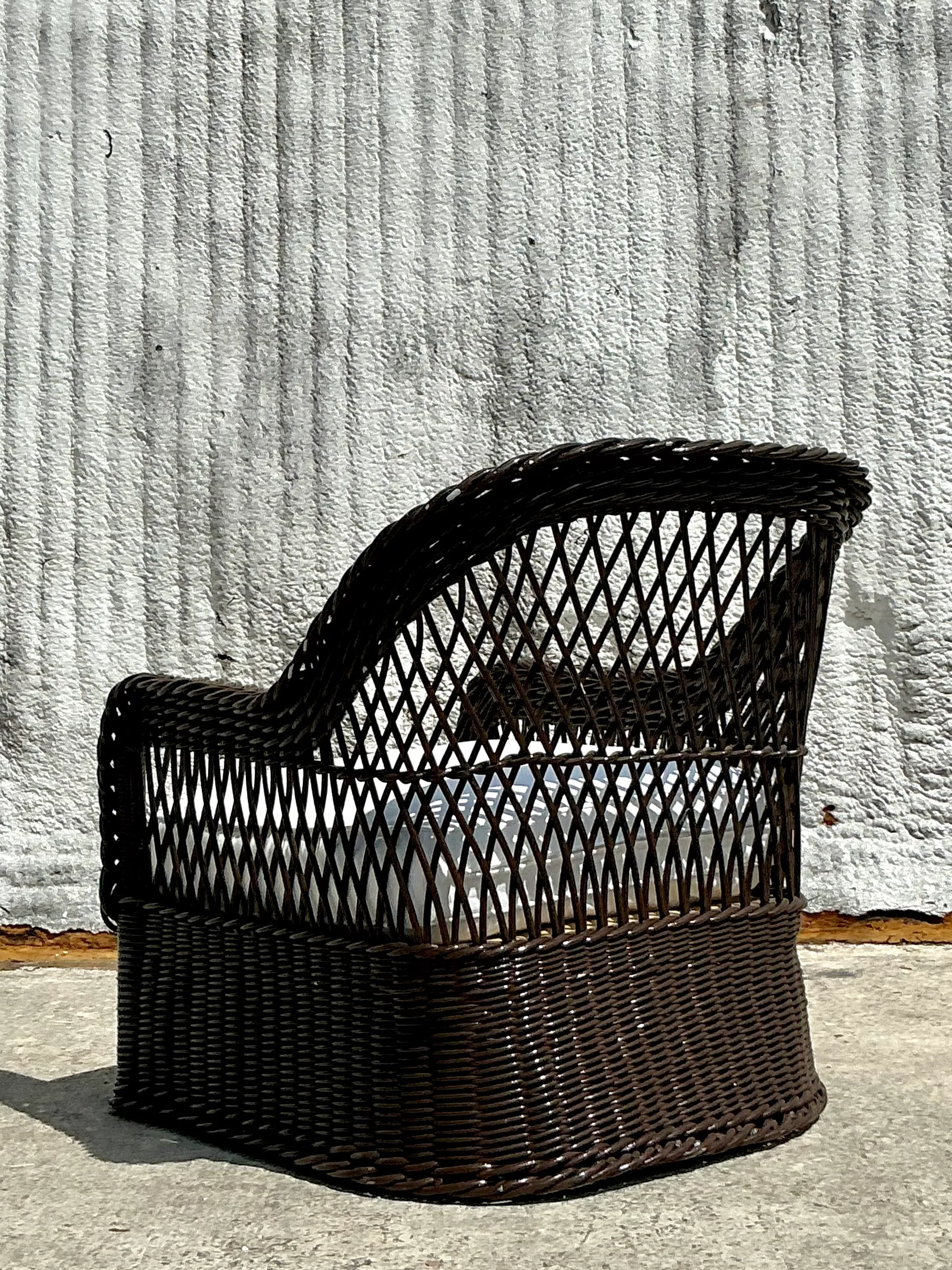 Vintage Coastal Bielecky Brothers Braided Rattan Lounge Chair — additional photo 3