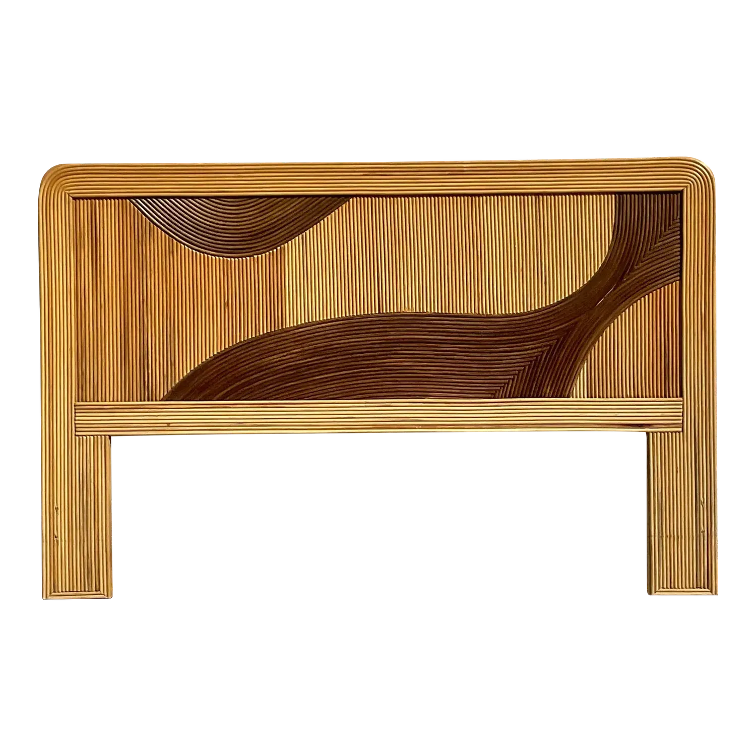 Vintage Coastal Biomorphic Pencil Reed Queen Headboard