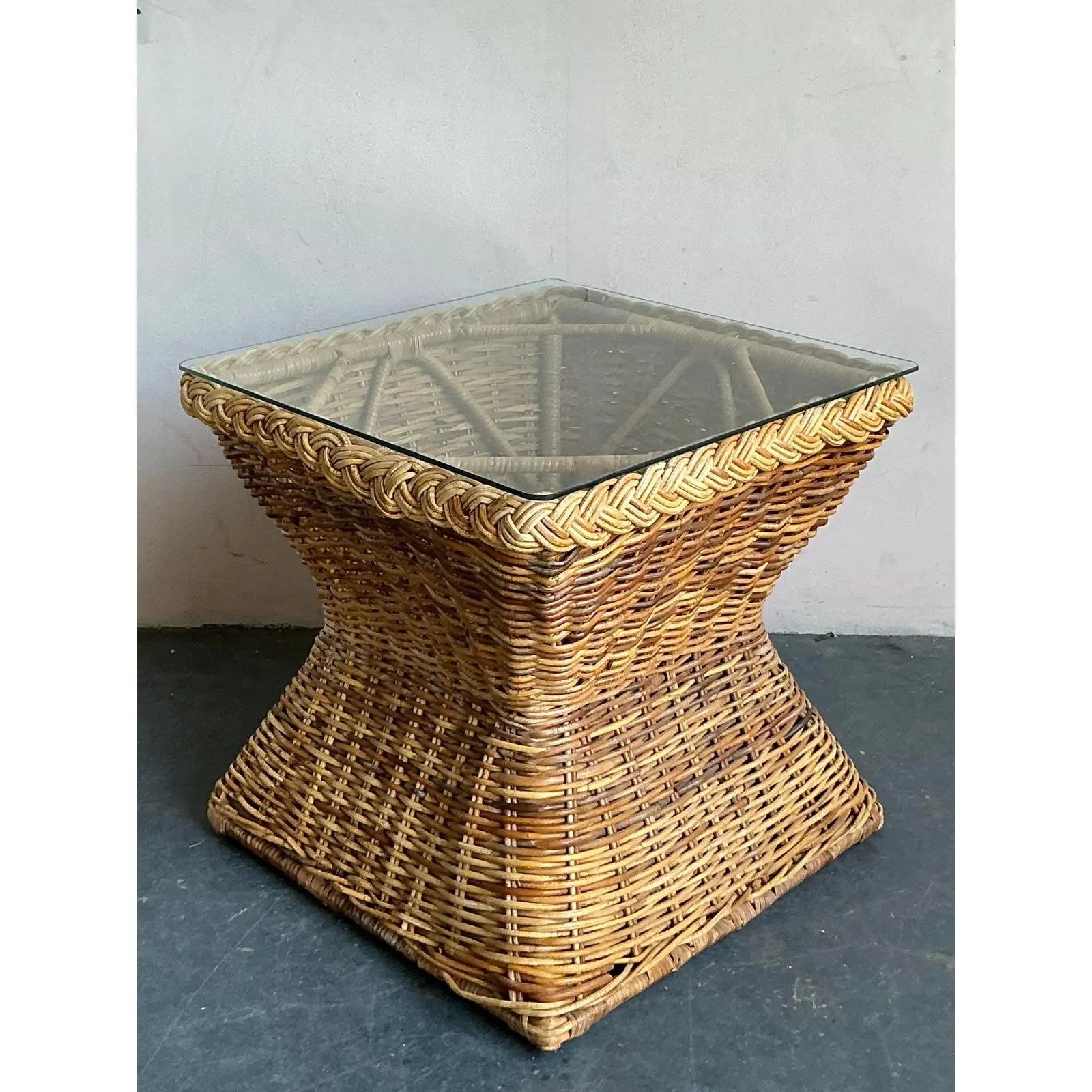 Vintage Coastal Braided Rattan Side Table — additional photo 4