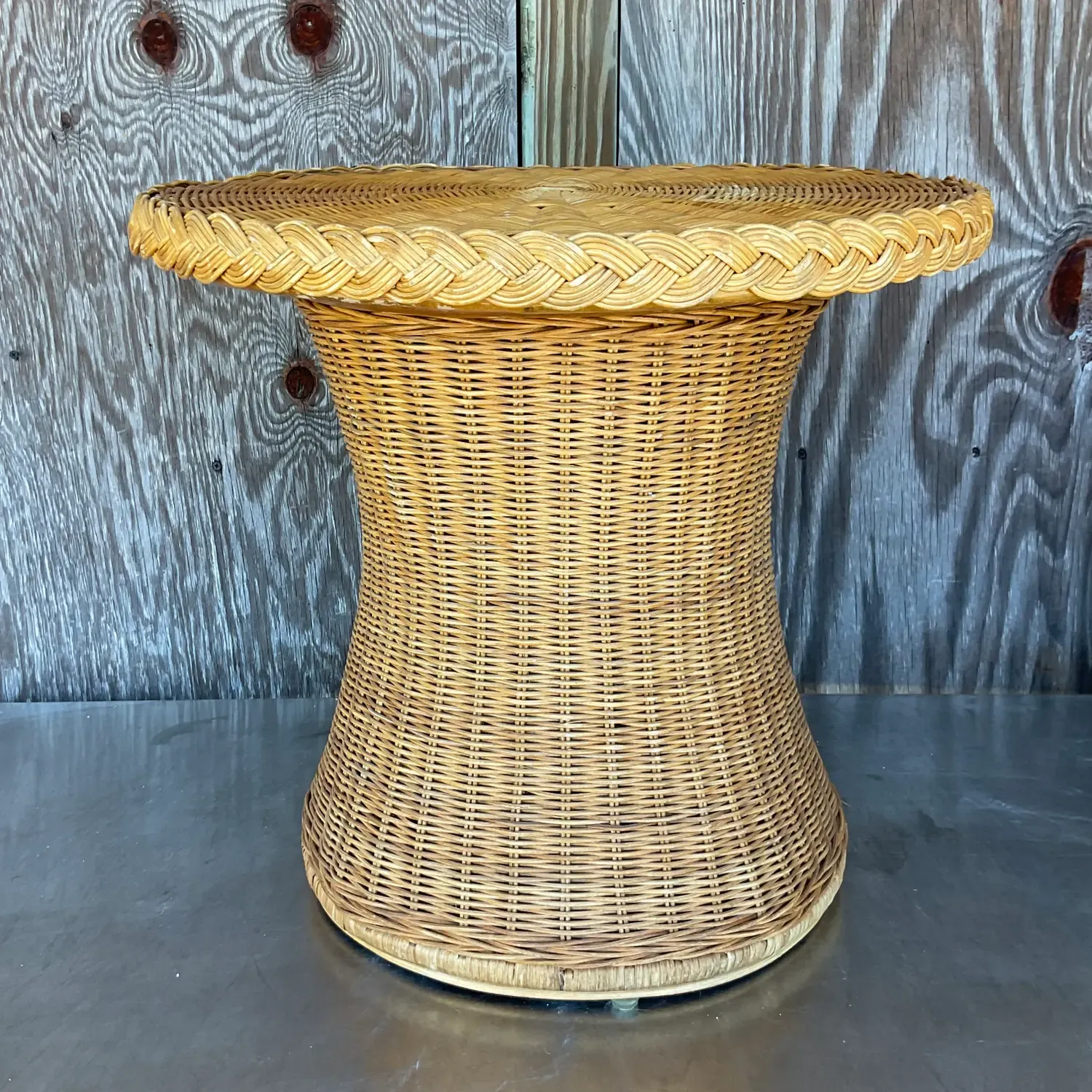 Vintage Coastal Braided Rattan Side Table - Rattan, 21.75W x 20H — additional photo 1