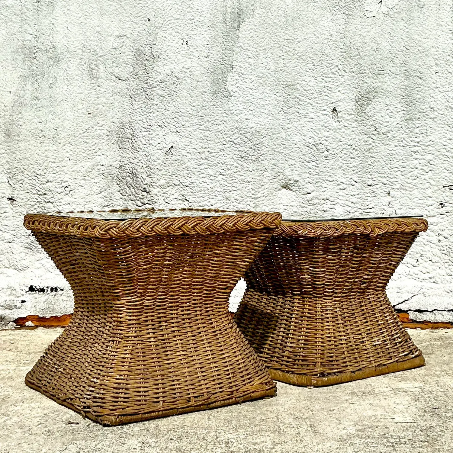 Vintage Coastal Braided Rattan Side Tables - Set of 2 — additional photo 2