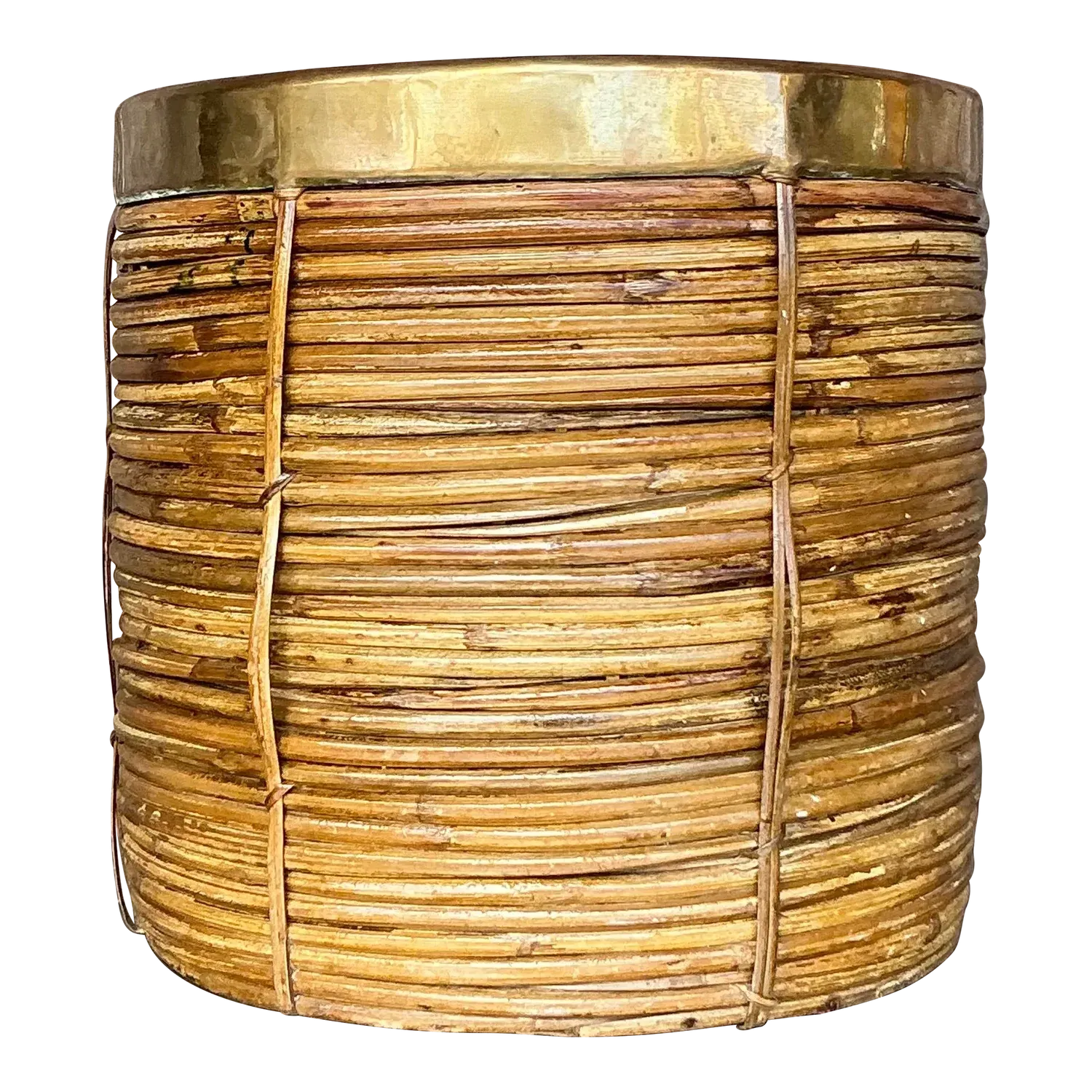 Vintage Coastal Brass and Reed Planter