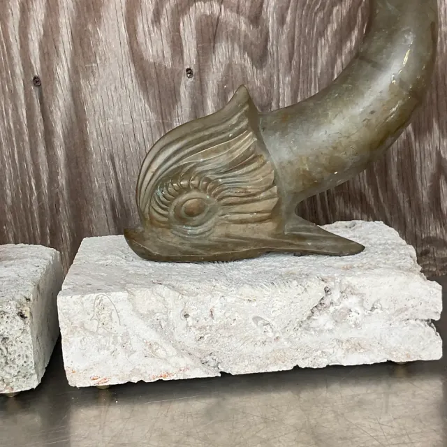Vintage Coastal Bronze Koi Fish on Coquina Slab Lamps - a Pair — additional photo 8