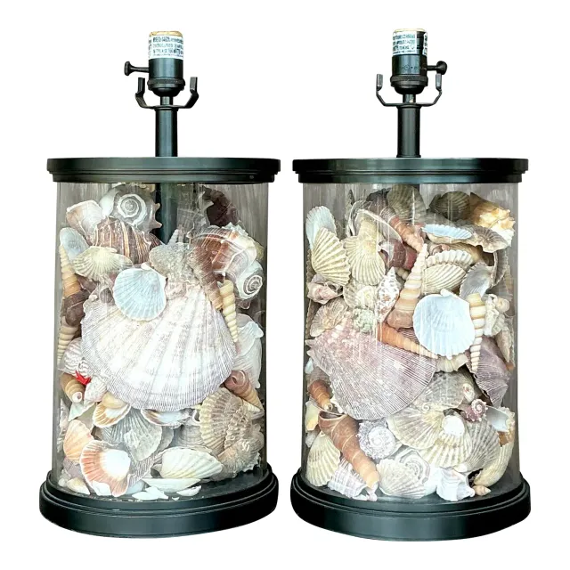 Vintage Coastal Bronze Shell Collector Lamps - a Pair — additional photo 1