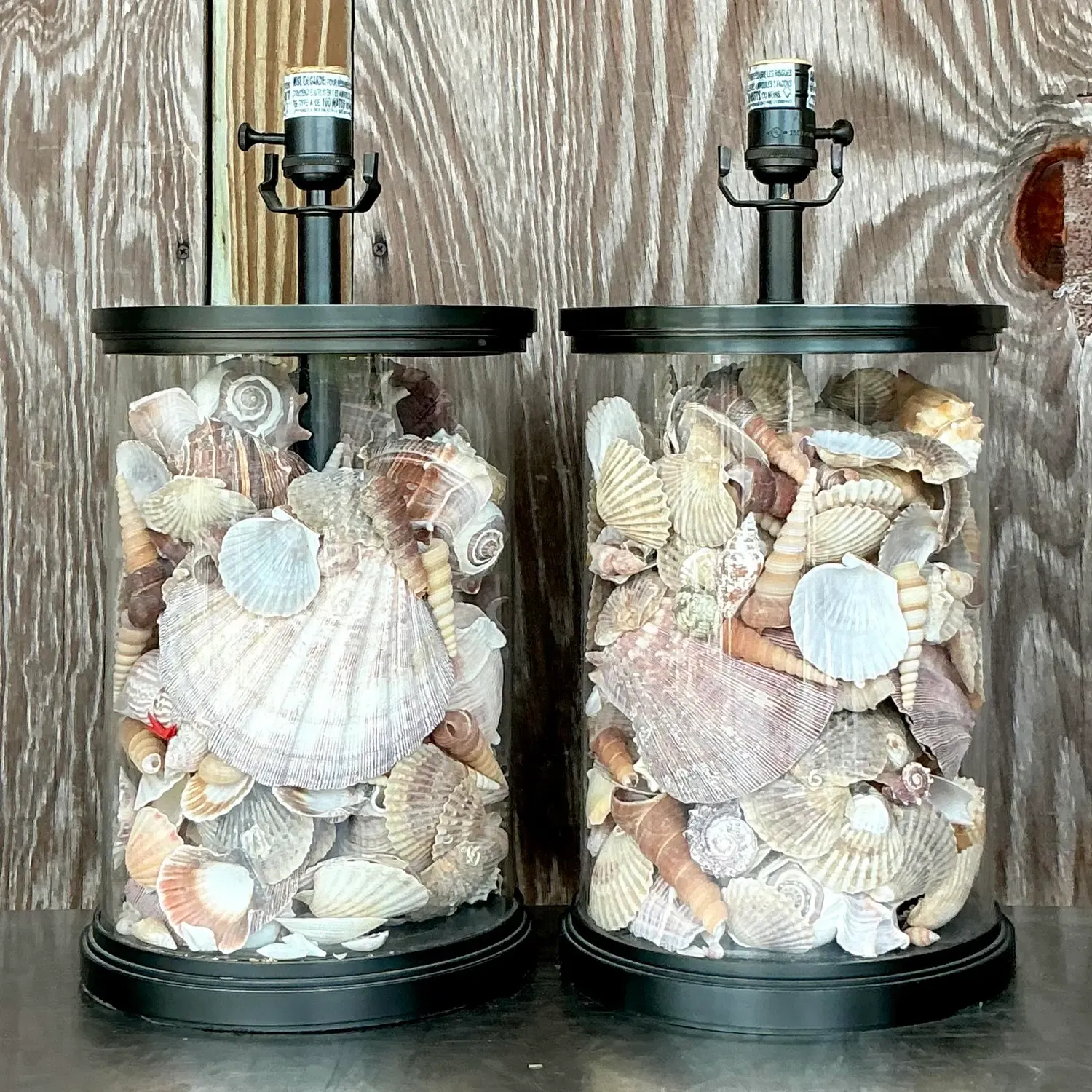 Vintage Coastal Bronze Shell Collector Lamps - a Pair — additional photo 2