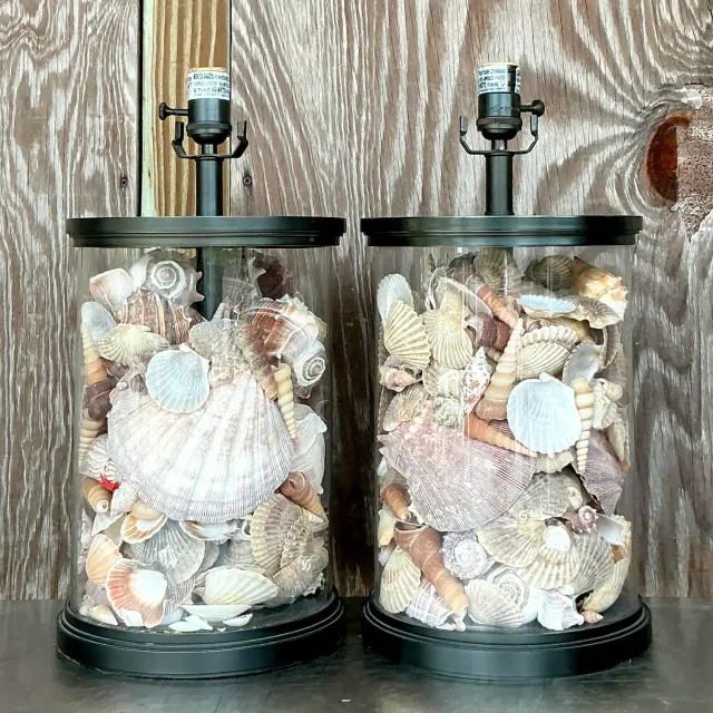 Vintage Coastal Bronze Shell Collector Lamps - a Pair — additional photo 3