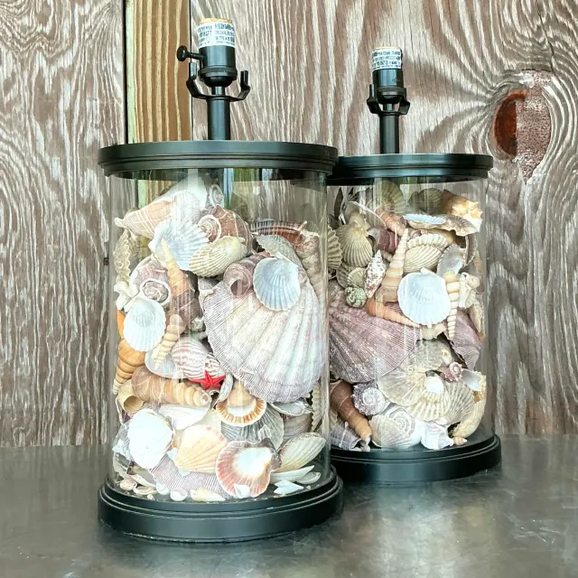 Vintage Coastal Bronze Shell Collector Lamps - a Pair — additional photo 5