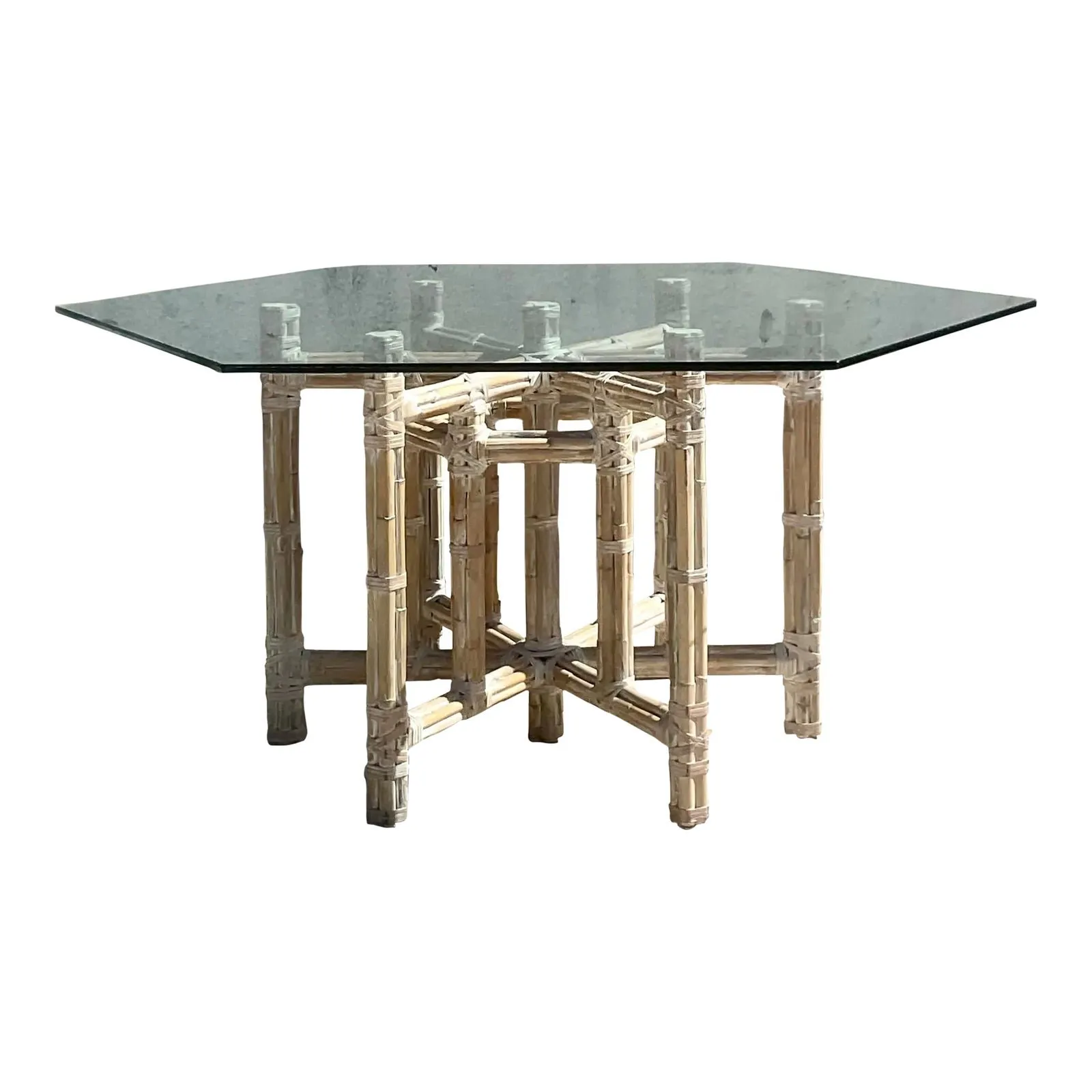 Vintage Coastal Bundled Bamboo Dining Table After McGuire