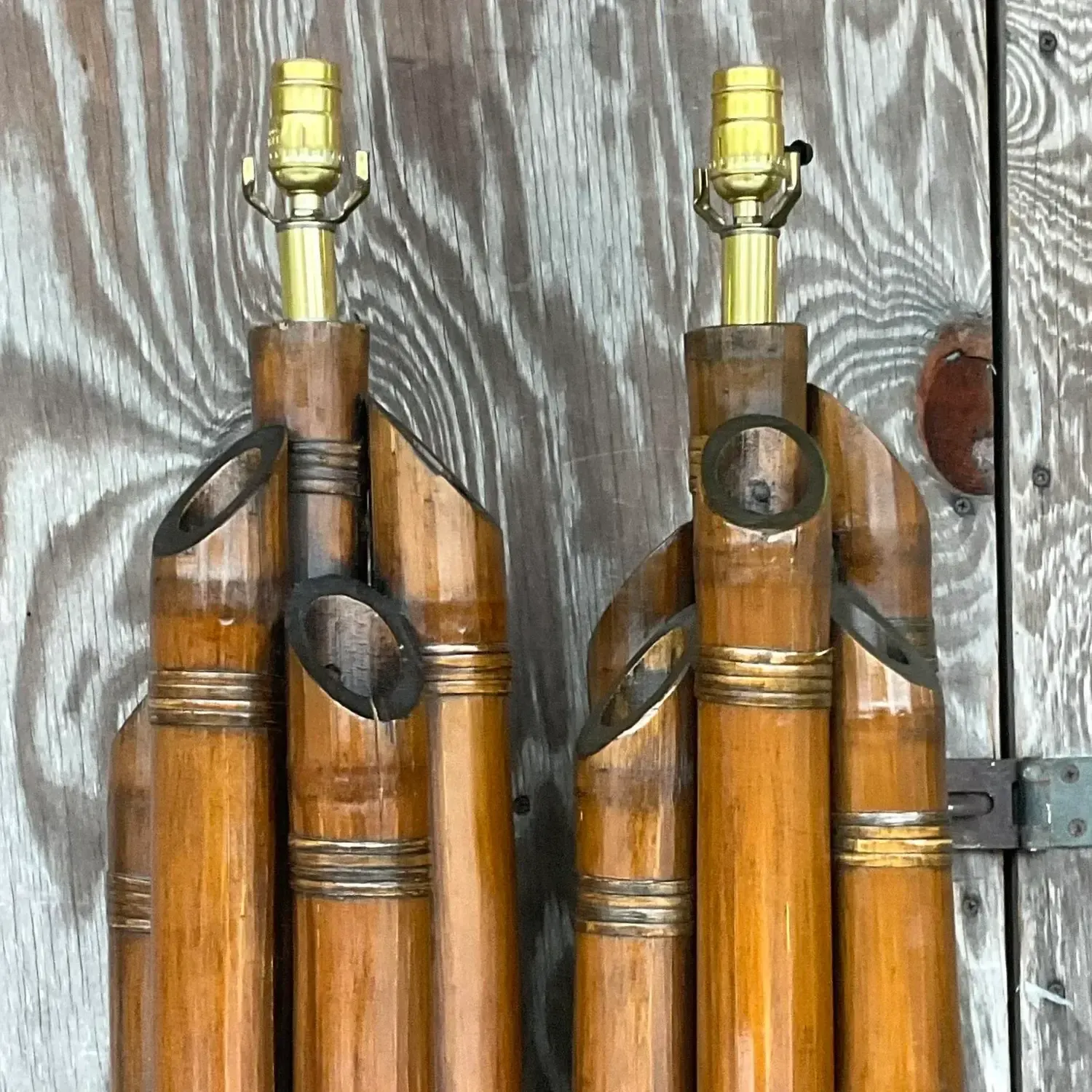 Vintage Coastal Bundled Bamboo Table Lamps - a Pair — additional photo 6