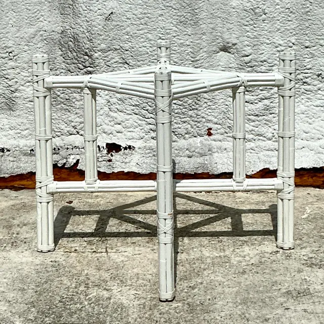 Vintage Coastal Bundled Rattan Dining Table Pedestal Base After McGuire — additional photo 2