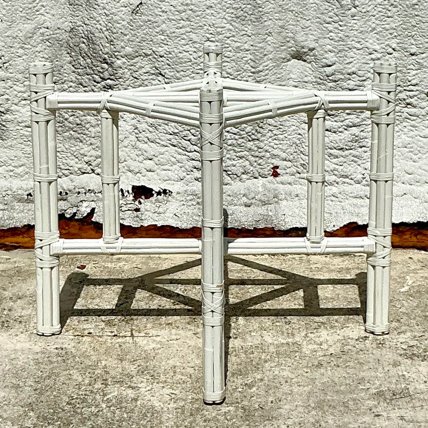 Vintage Coastal Bundled Rattan Dining Table Pedestal Base After McGuire — additional photo 3