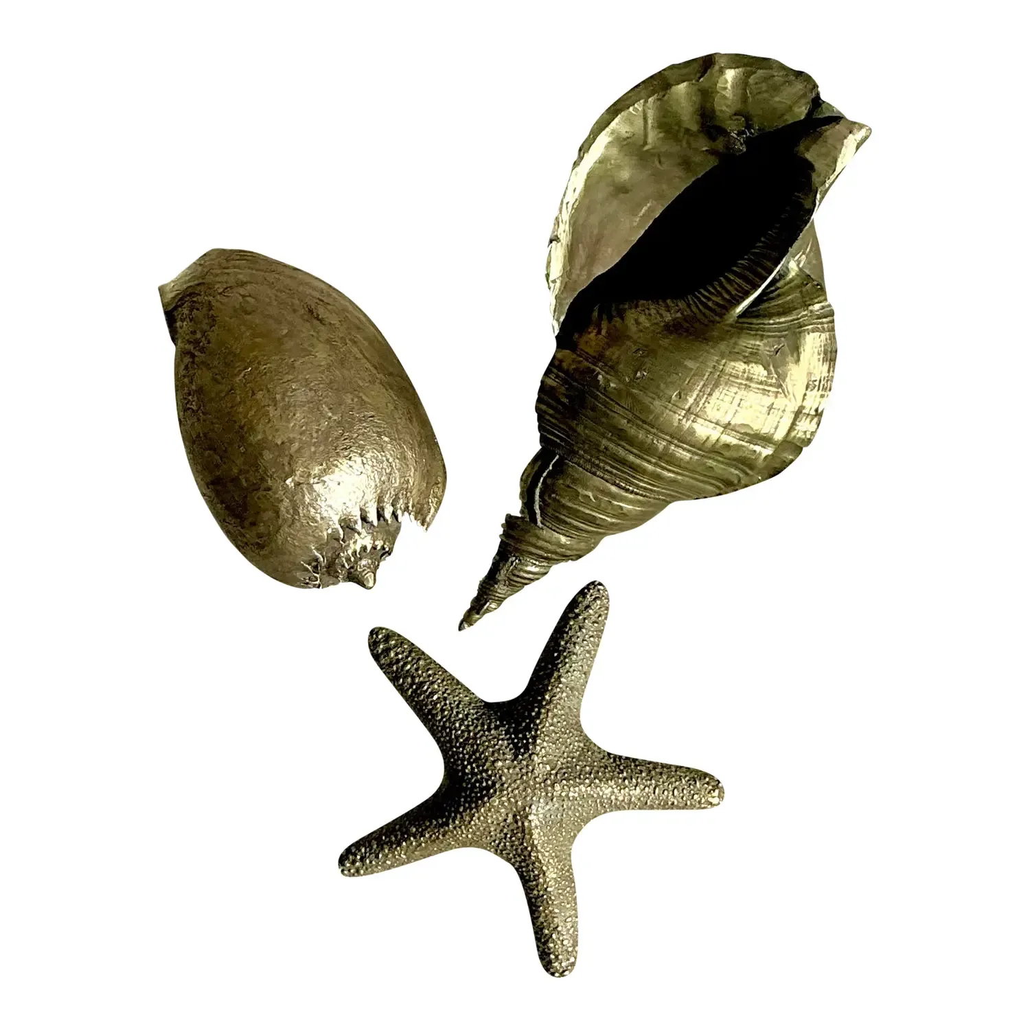 Vintage Coastal Burnished Brass Shells- Set of 3