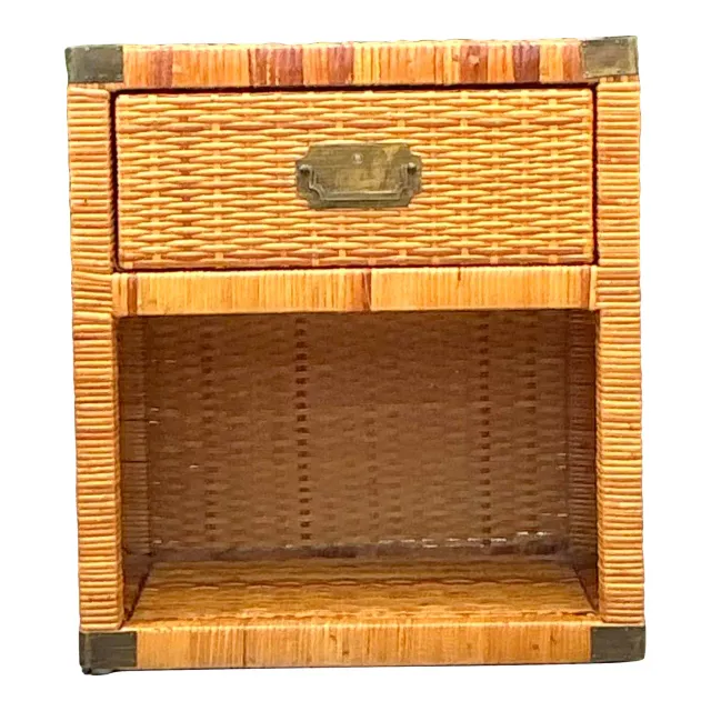 Vintage Coastal Campaign Woven Rattan Nightstand — additional photo 1