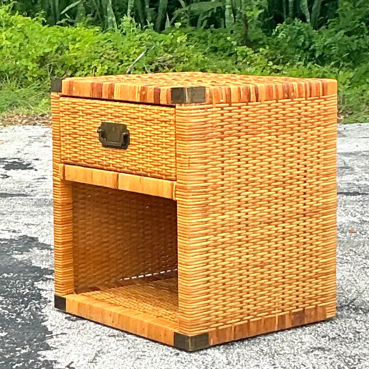 Vintage Coastal Campaign Woven Rattan Nightstand — additional photo 2