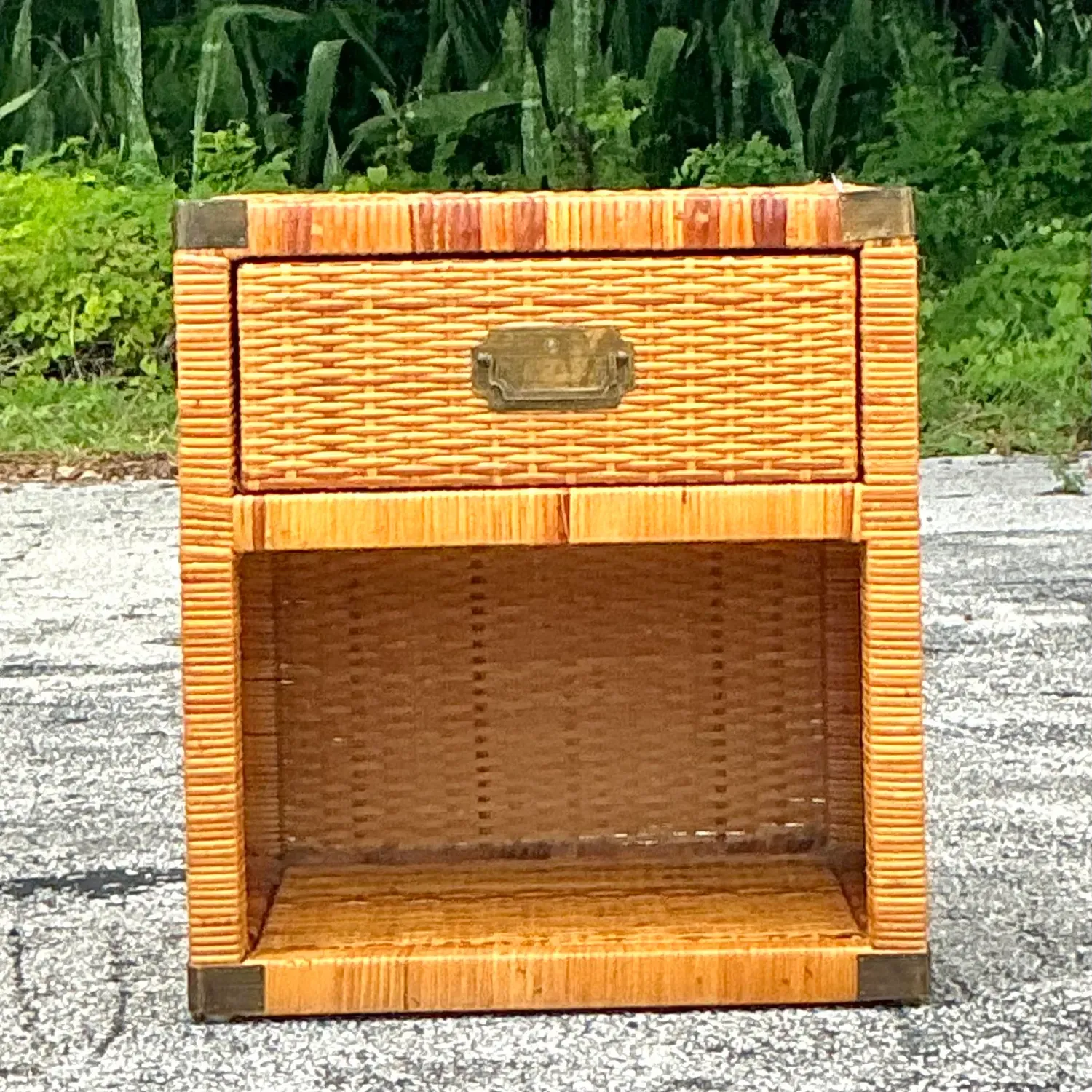 Vintage Coastal Campaign Woven Rattan Nightstand — additional photo 4