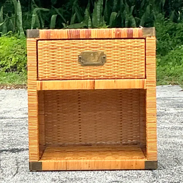 Vintage Coastal Campaign Woven Rattan Nightstand — additional photo 5