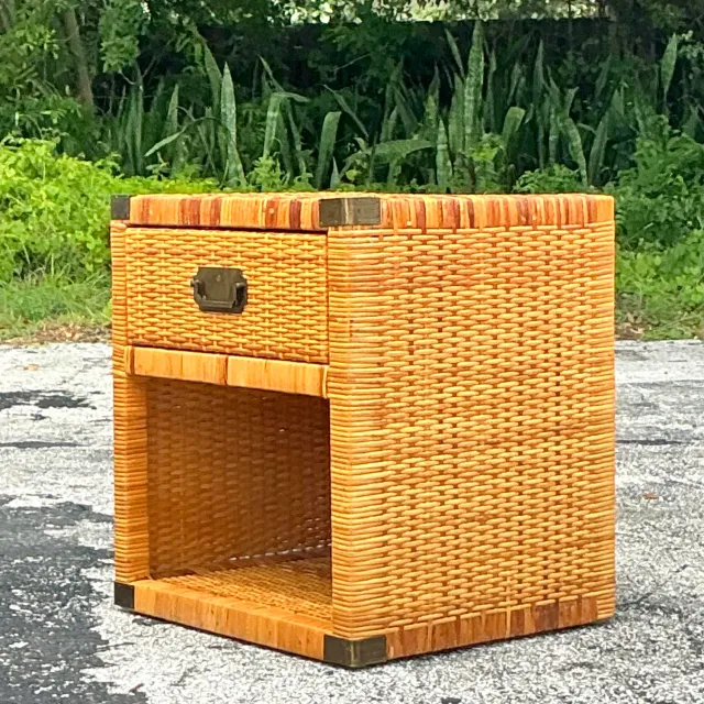 Vintage Coastal Campaign Woven Rattan Nightstand — additional photo 6