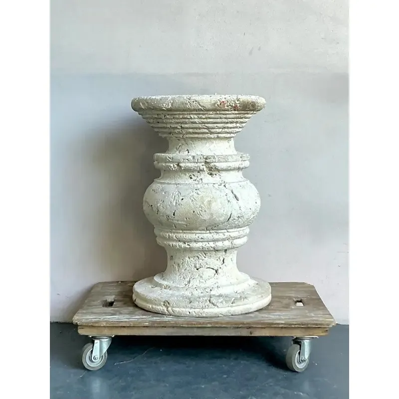 Vintage Coastal Carved Coquina Stone Table Pedestal — additional photo 3