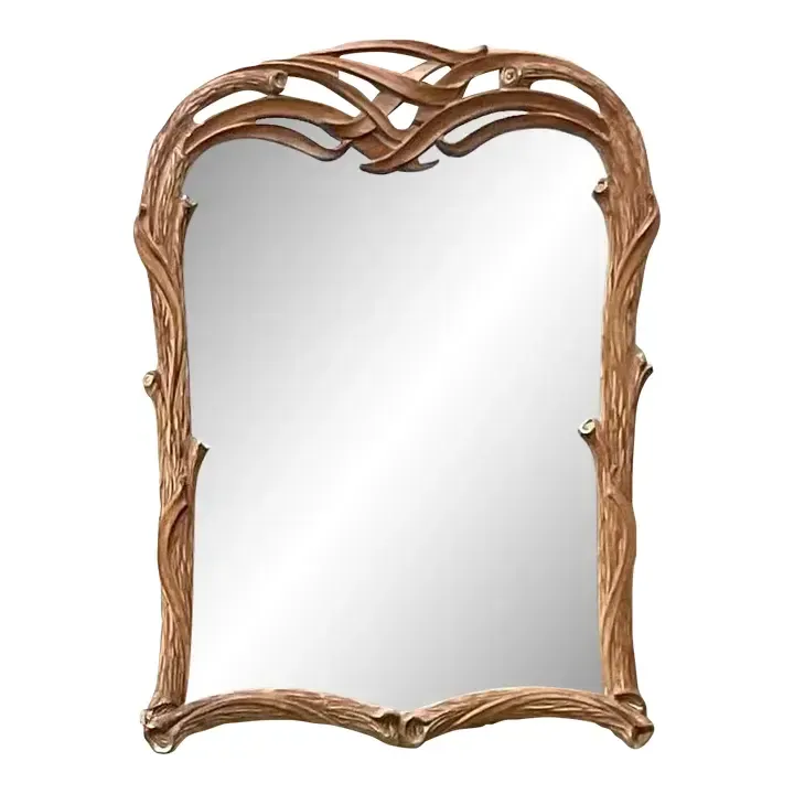 Vintage Coastal Carved Faux Bois Wood Mirror