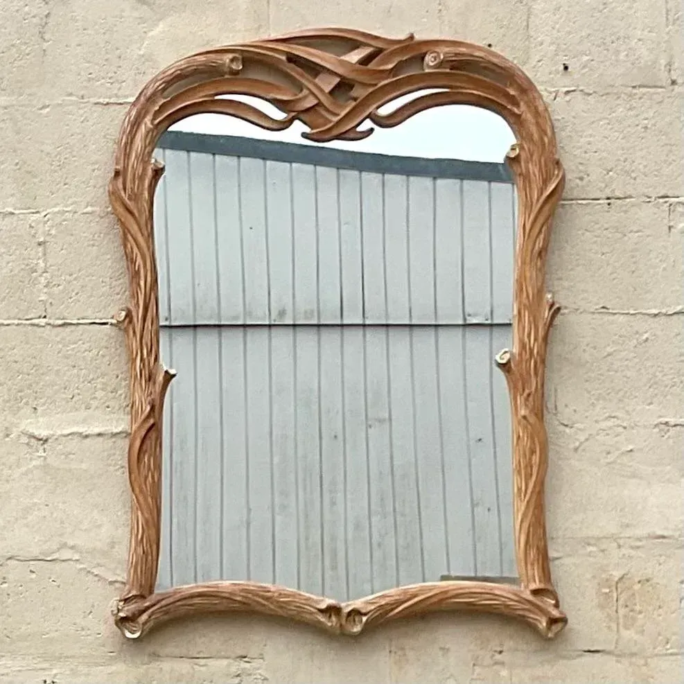 Vintage Coastal Carved Faux Bois Wood Mirror — additional photo 5