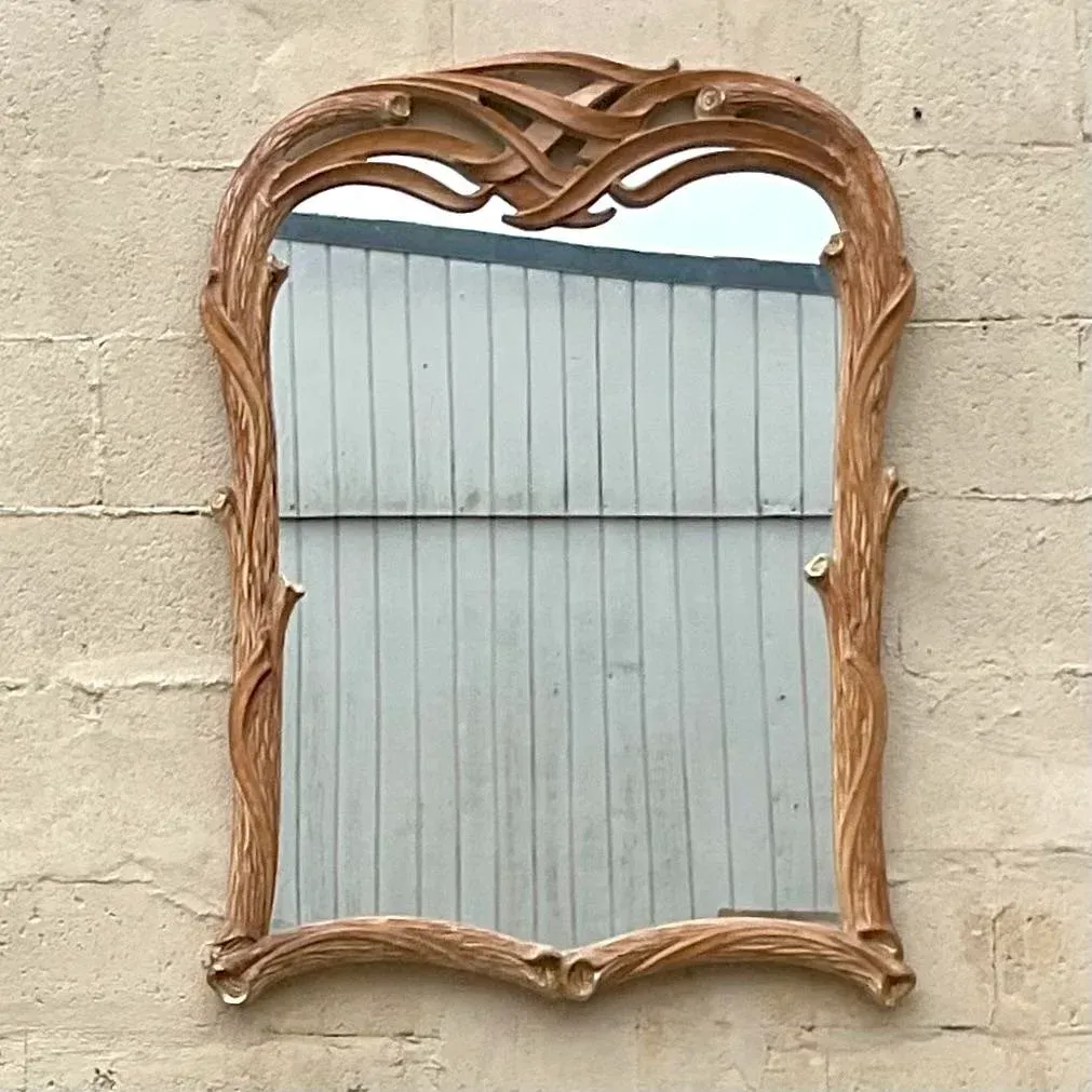 Vintage Coastal Carved Faux Bois Wood Mirror — additional photo 7