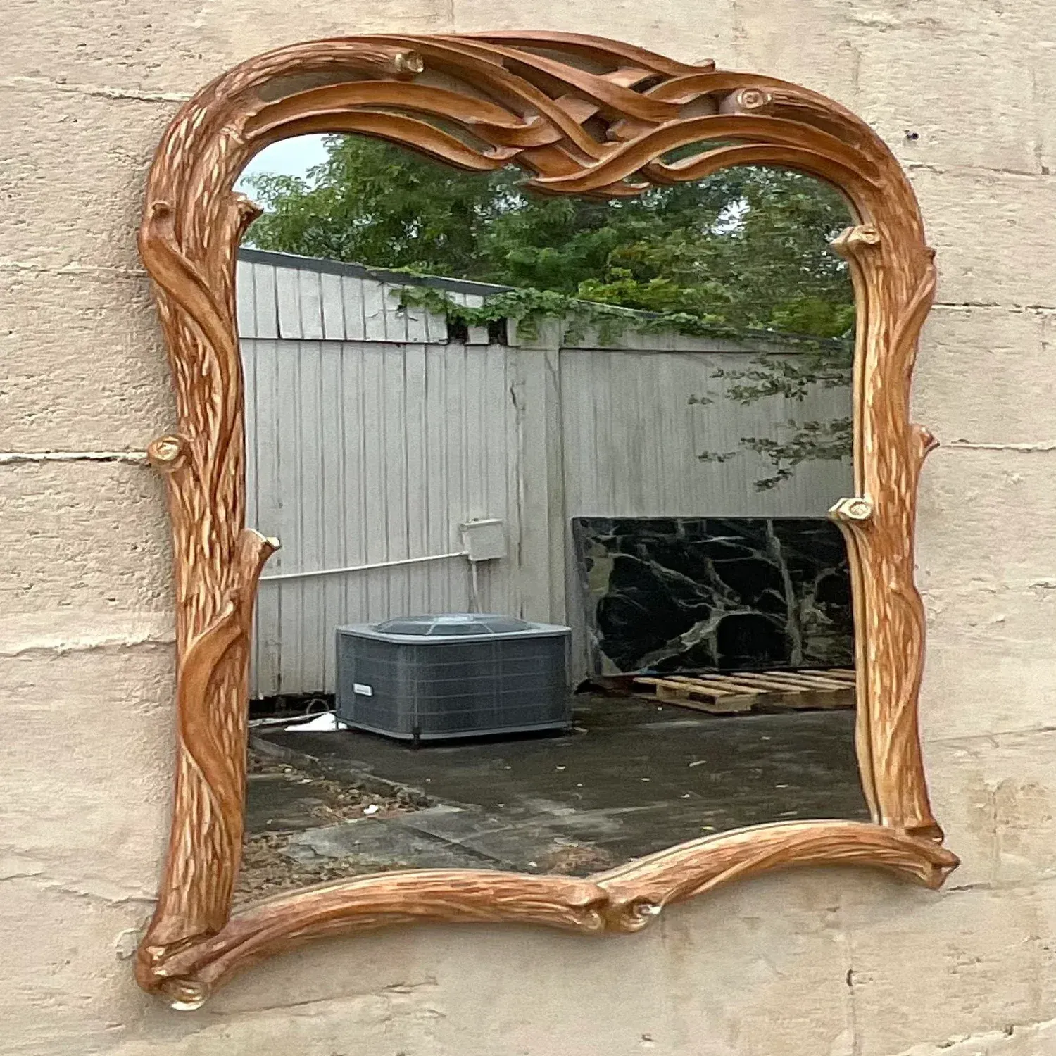 Vintage Coastal Carved Faux Bois Wood Mirror — additional photo 8