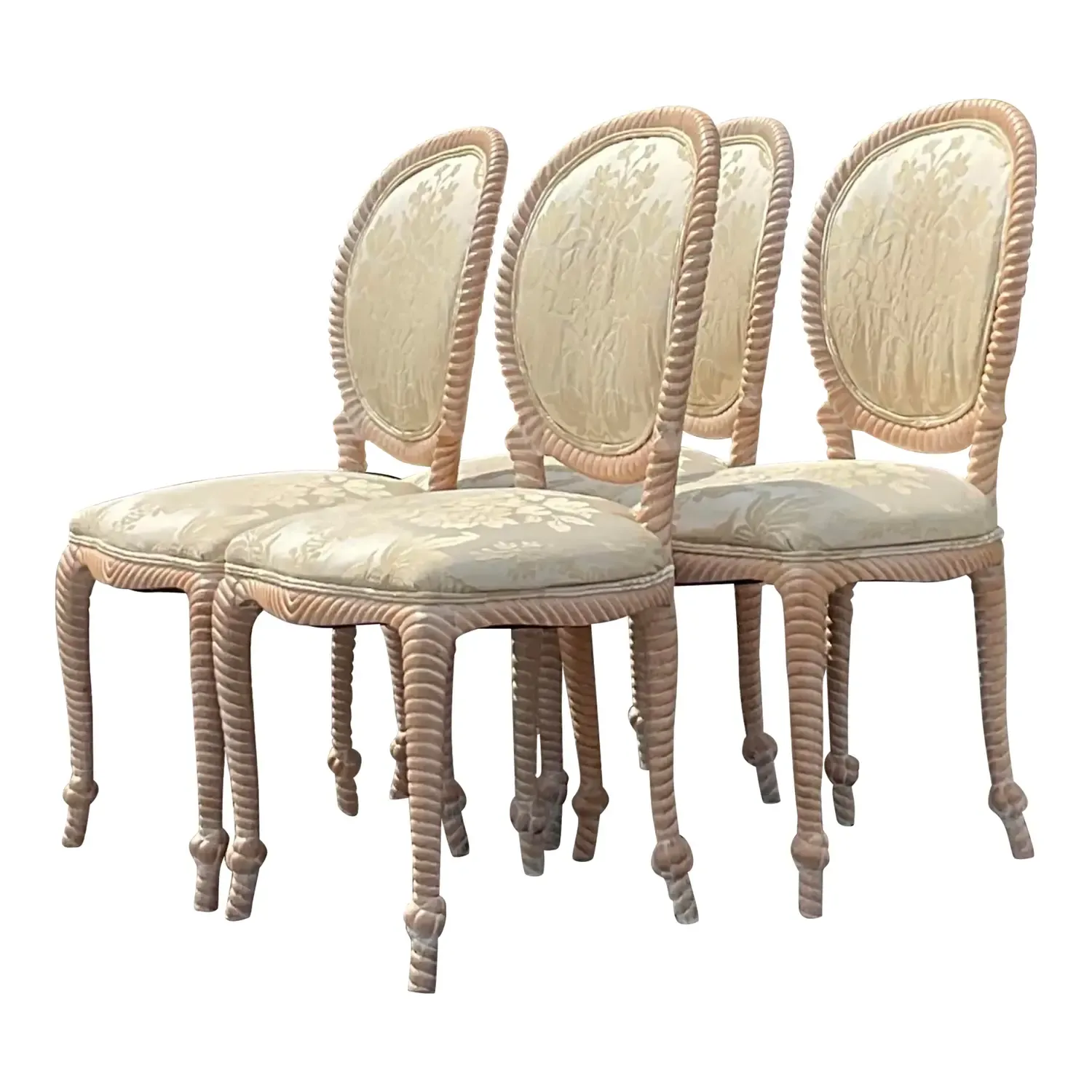 Vintage Coastal Carved Rope Dining Chairs - Set of 4