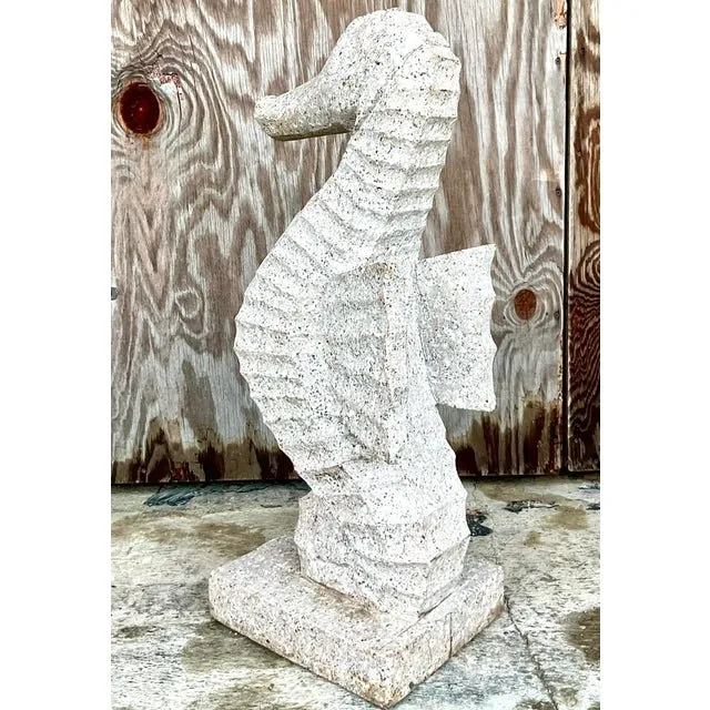 Vintage Coastal Carved Stone Seahorse Statue — additional photo 3