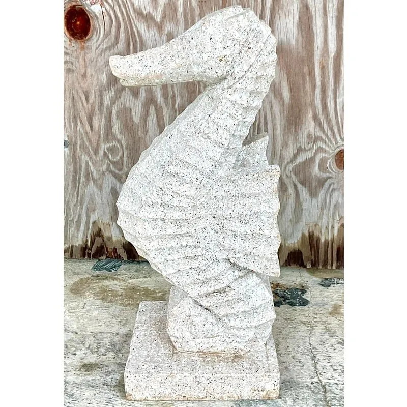 Vintage Coastal Carved Stone Seahorse Statue — additional photo 2
