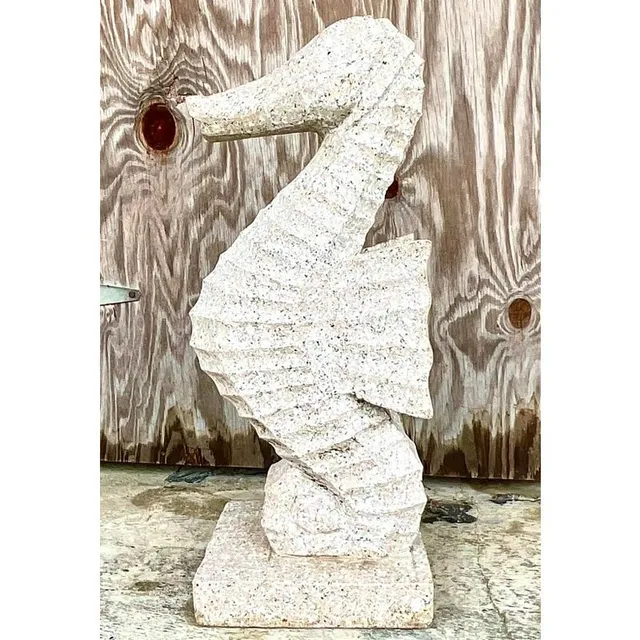 Vintage Coastal Carved Stone Seahorse Statue — additional photo 5