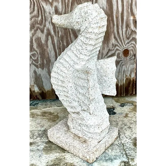 Vintage Coastal Carved Stone Seahorse Statue — additional photo 6