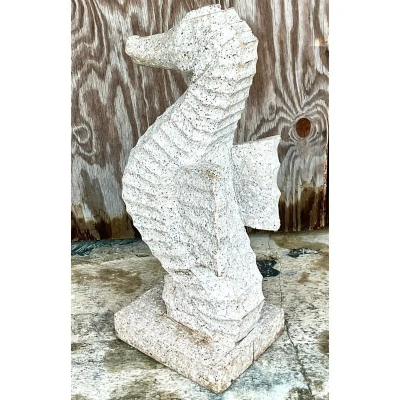 Vintage Coastal Carved Stone Seahorse Statue — additional photo 7