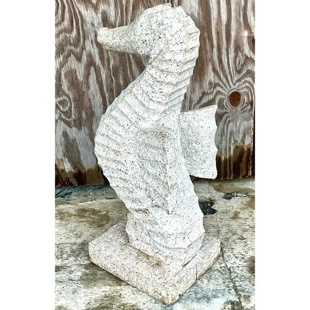 Vintage Coastal Carved Stone Seahorse Statue — additional photo 7