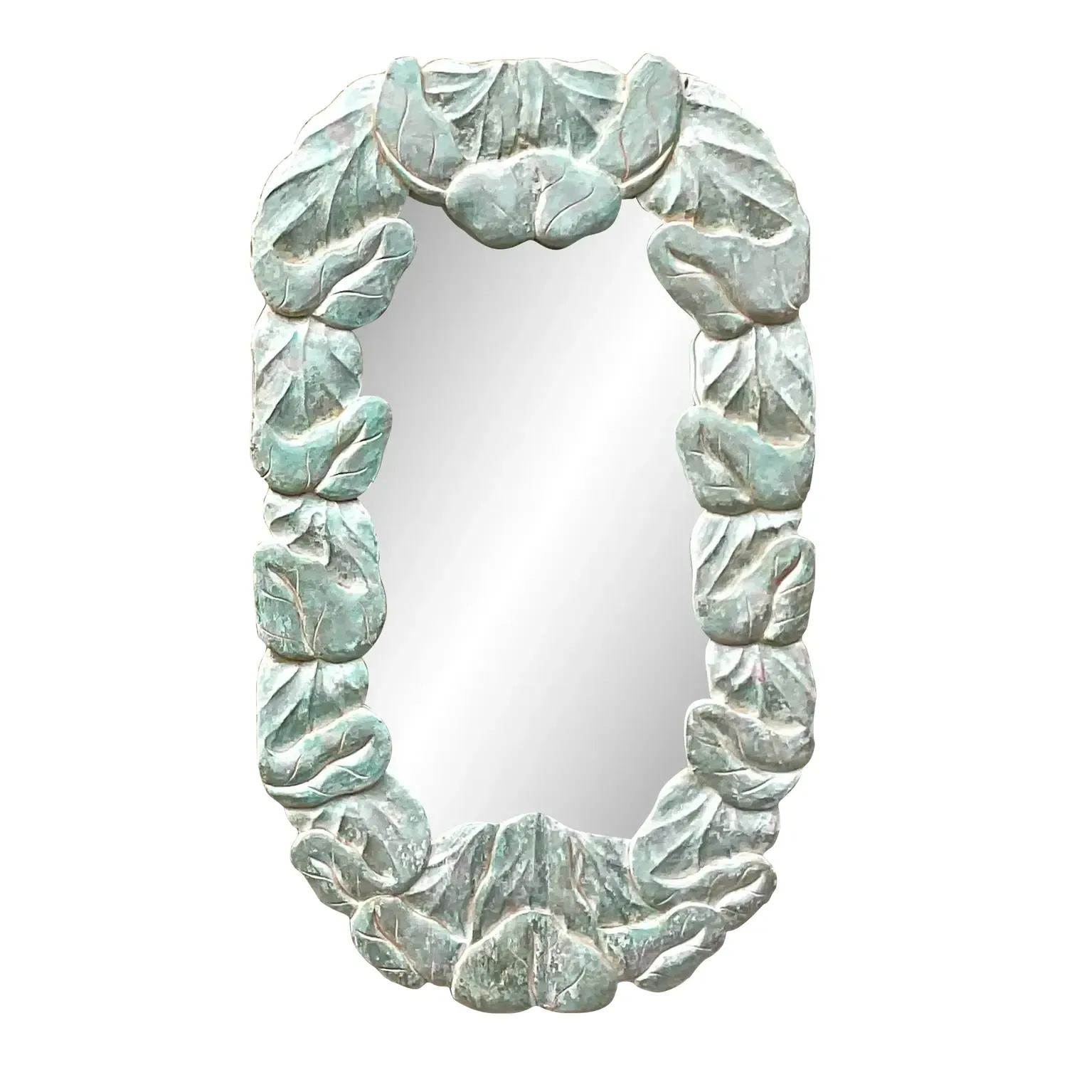Vintage Coastal Carved Wood Wrapped Leaves Mirror — additional photo 1