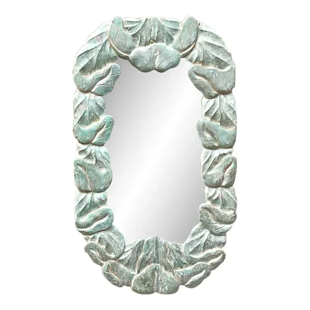 Vintage Coastal Carved Wood Wrapped Leaves Mirror — additional photo 1