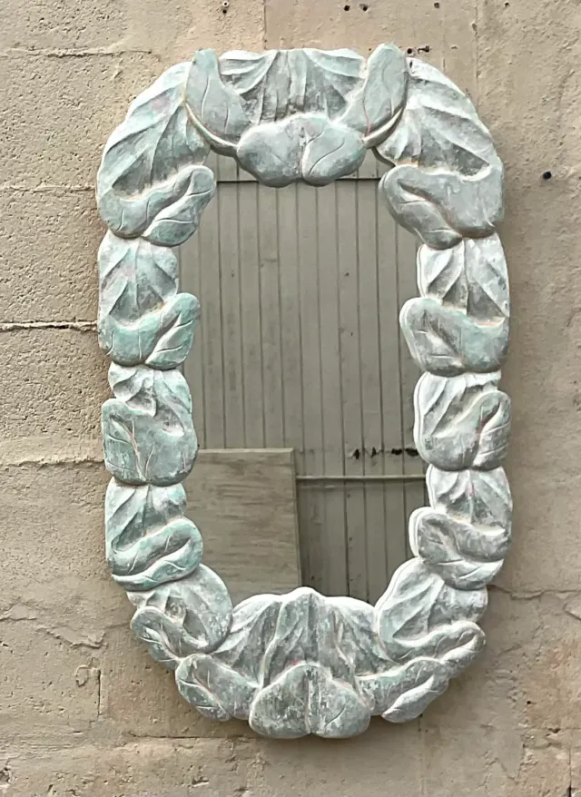 Vintage Coastal Carved Wood Wrapped Leaves Mirror — additional photo 3