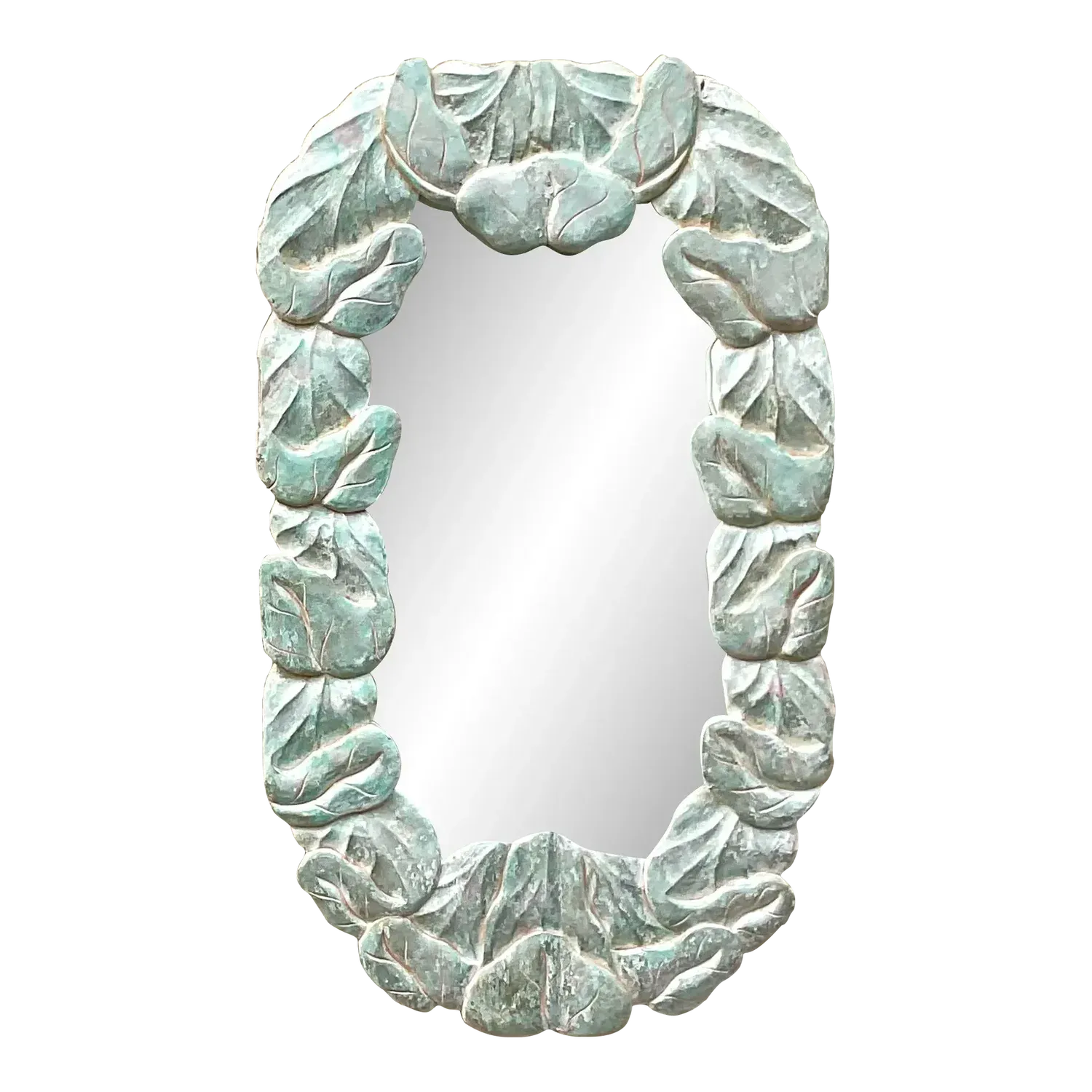 Vintage Coastal Carved Wood Wrapped Leaves Mirror — additional photo 4