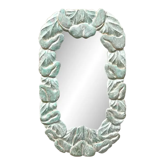 Vintage Coastal Carved Wood Wrapped Leaves Mirror — additional photo 4