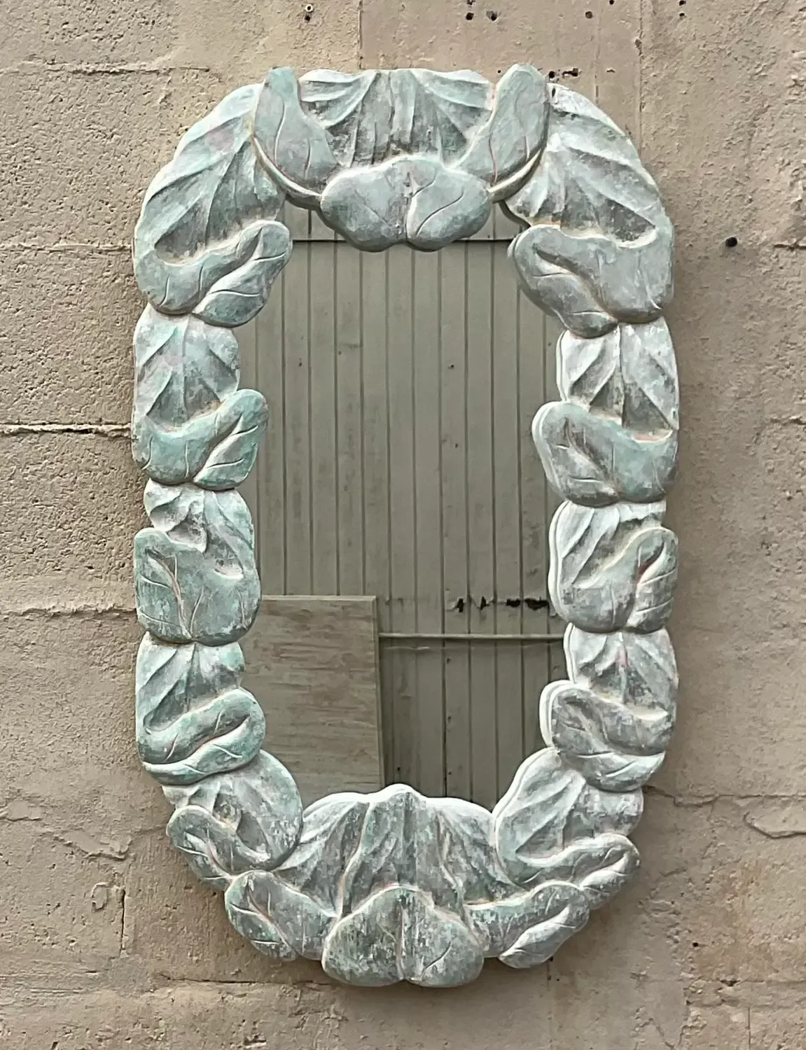 Vintage Coastal Carved Wood Wrapped Leaves Mirror — additional photo 5