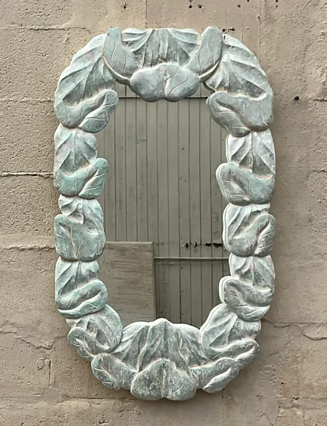 Vintage Coastal Carved Wood Wrapped Leaves Mirror — additional photo 5