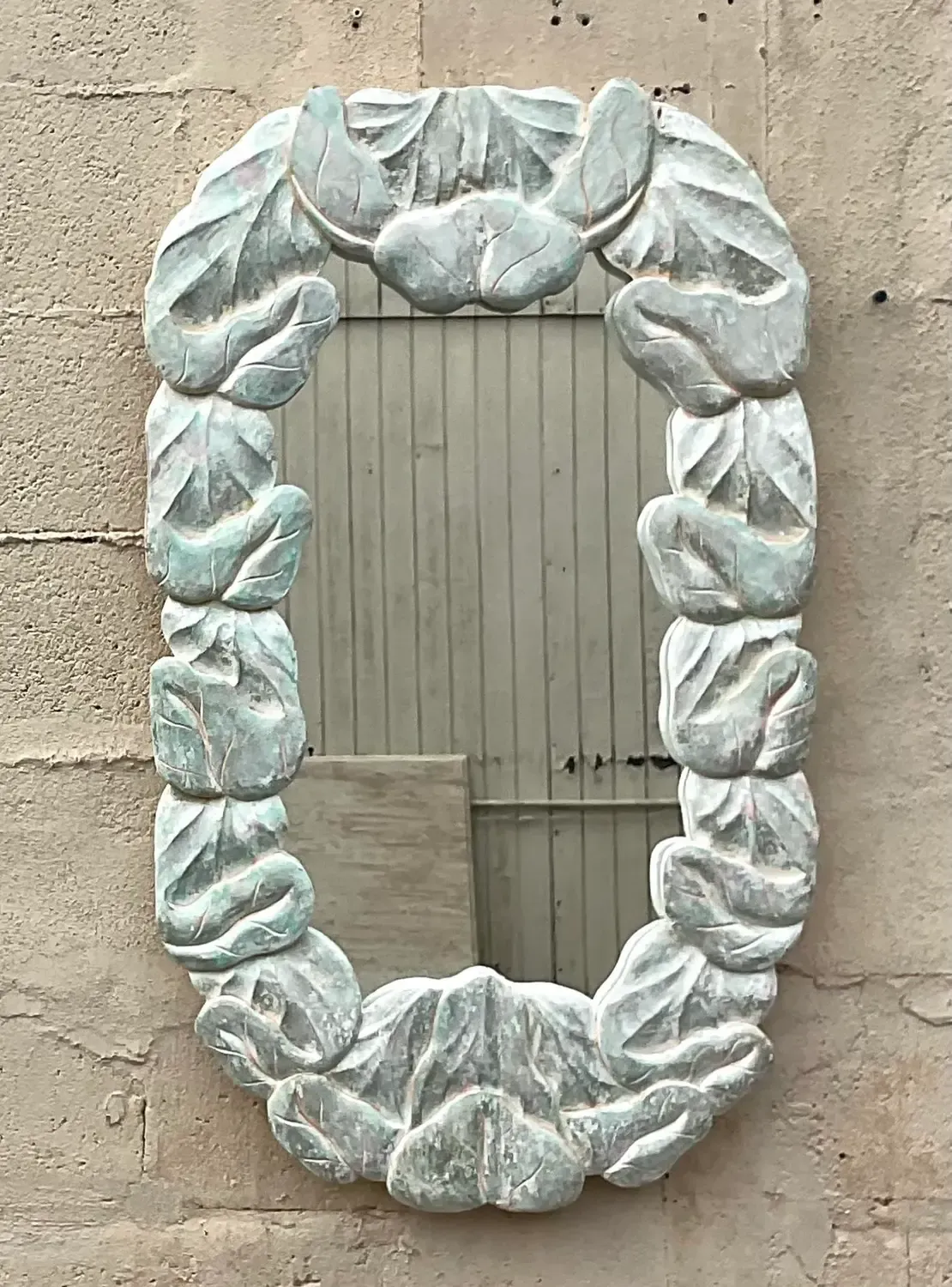 Vintage Coastal Carved Wood Wrapped Leaves Mirror — additional photo 6