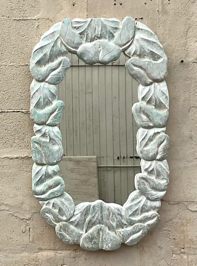 Vintage Coastal Carved Wood Wrapped Leaves Mirror — additional photo 6