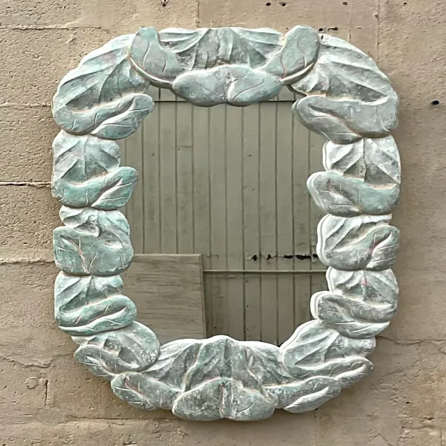 Vintage Coastal Carved Wood Wrapped Leaves Mirror — additional photo 7