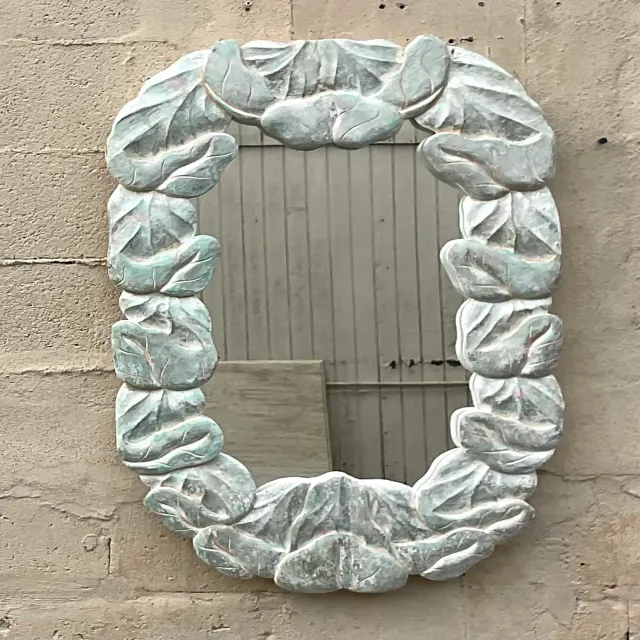 Vintage Coastal Carved Wood Wrapped Leaves Mirror — additional photo 8